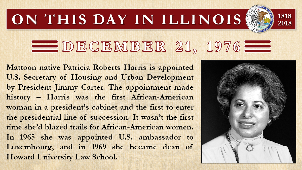 Dec. 21, 1976 - Patricia Roberts Harris is appointed U.S. secretary of Housing and Urban Development