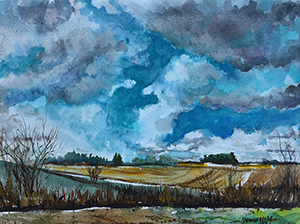 Fall Country Sky Landscape (Watercolor, 12 x 16)