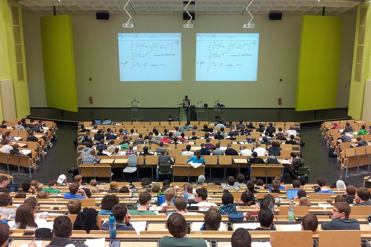 University auditorium filled with students